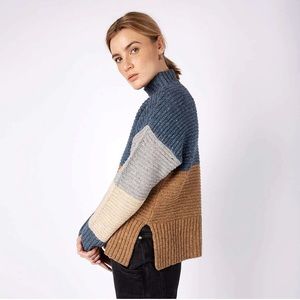 Ireland's Eye funnel neck colorblock pullover sweater wool cotton cashmere silk